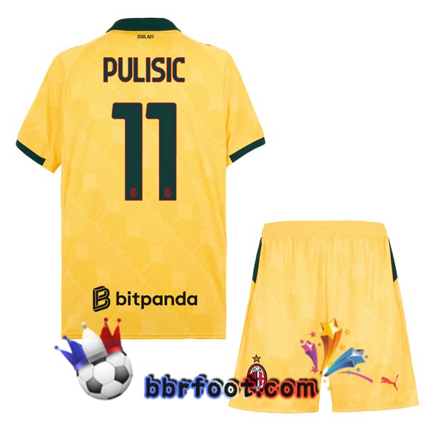 Maillot Foot AC Milan (Pulisic 11) Enfant Third Jaune 2025/2026 Maillot Foot AC Milan (Pulisic 11) Enfant Third Jaune 2025/2026