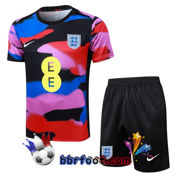 Ensemble Training T-Shirts Angleterre + Shorts Bleu Rouge Noir 2025/2026
