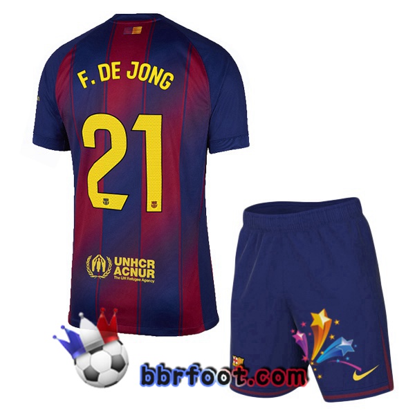 Maillot Foot FC Barcelone (F. DE JONG 21) Enfant Domicile Bleu Rouge 2025/2026