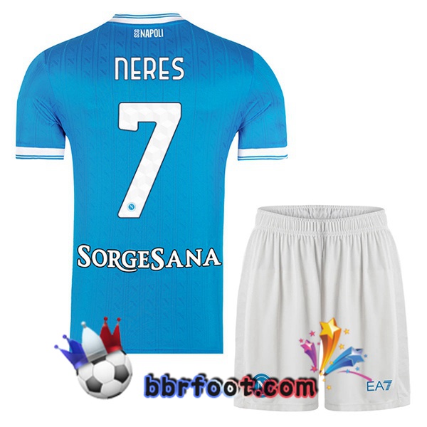 Maillot Foot SSC Naples (David Neres 7) Enfant Domicile Bleu 2025/2026