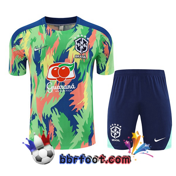 Ensemble Training T-Shirts Bresil + Shorts Vert 2025/2026