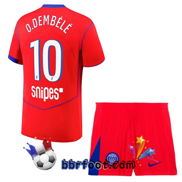 Maillot Foot Paris PSG (O. Dembélé 10) Enfant Third Rouge 2025/2026