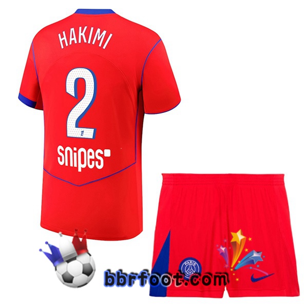 Maillot Foot Paris PSG (Hakimi 2) Enfant Third Rouge 2025/2026