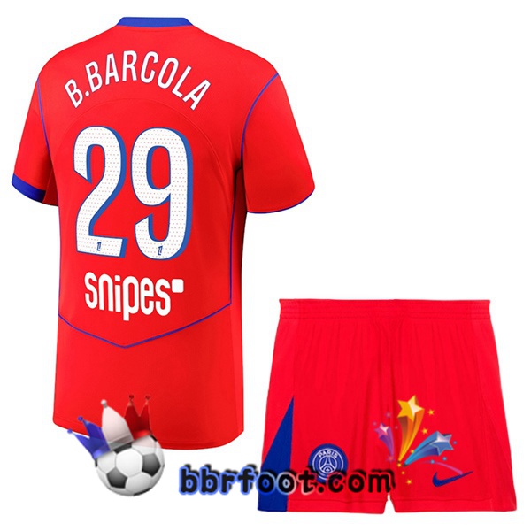 Maillot Foot Paris PSG (B.Barcola 29) Enfant Third Rouge 2025/2026