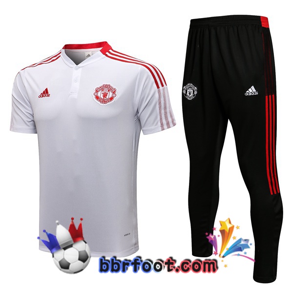 Polo Foot Manchester United + Pantalon Blanc 21/22