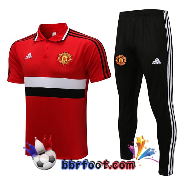 Polo Foot Manchester United + Pantalon Rouge Blanc 21/22