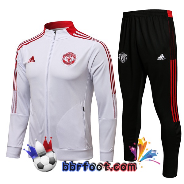Veste Survetement Foot Manchester United Blanc 21/22