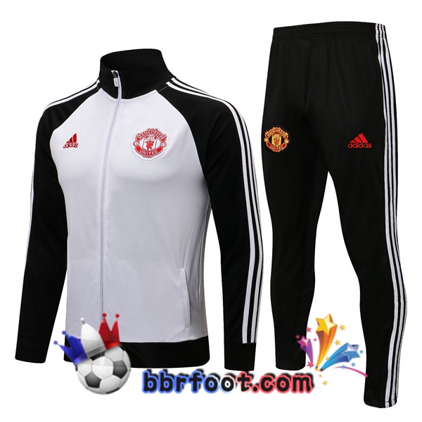 Veste Survetement Foot Manchester United Blanc Noir 21/22