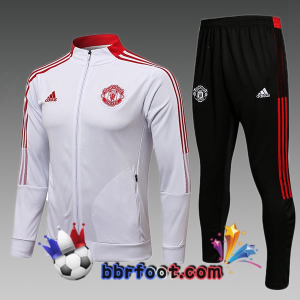 Veste Survetement Foot Manchester United Enfant Blanc 21/22