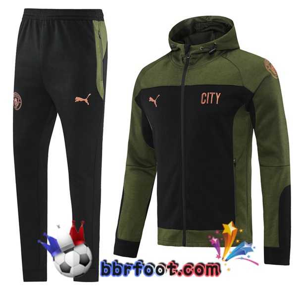 Veste A Capuche Survetement Foot Manchester City Vert Noir 21/22