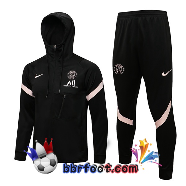 Veste A Capuche Survetement Foot Paris PSG Noir 21/22