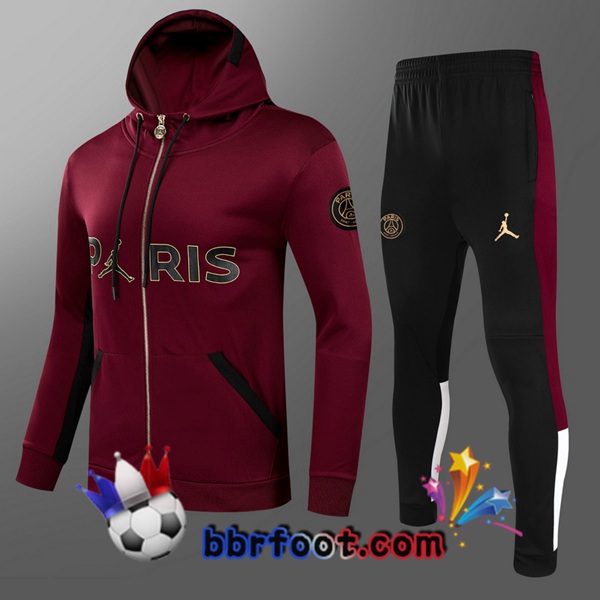 Veste A Capuche Survetement Foot JORDAN Paris PSG Enfant Rouge 21/22