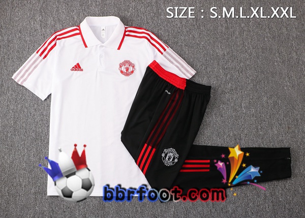 Polo Foot Manchester United + Pantalon Blanc 21/22