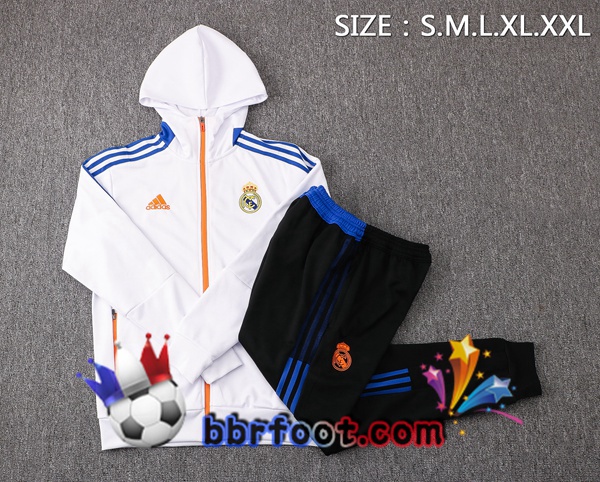 Veste A Capuche Survetement Foot Real Madrid Blanc 21/22