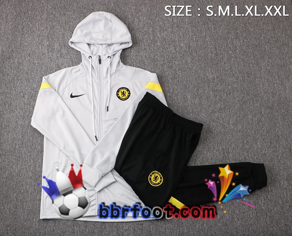 Veste A Capuche Survetement Foot FC Chelsea Gris 21/22