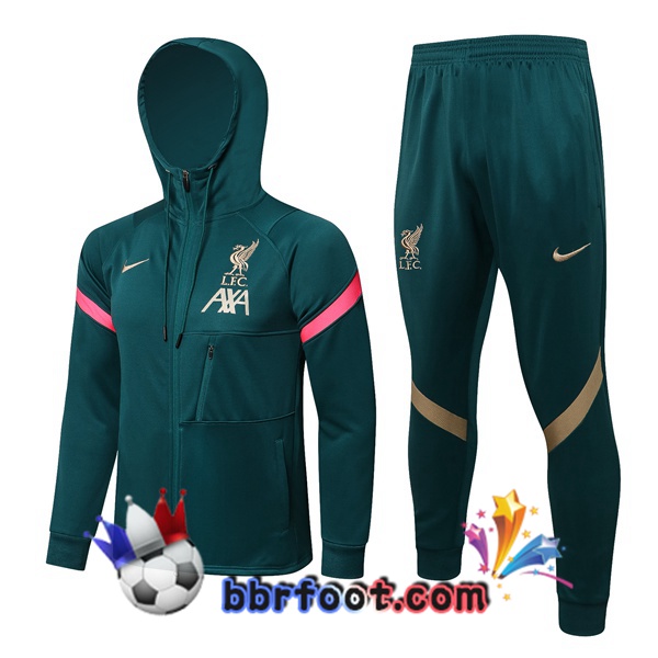 Veste A Capuche Survetement Foot FC Liverpool Vert 21/22