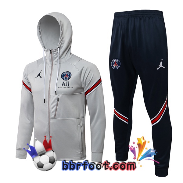 Veste A Capuche Survetement Foot JORDAN Paris PSG Gris 21/22