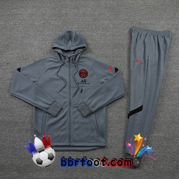 Veste A Capuche Survetement Foot JORDAN Paris PSG Gris 21/22