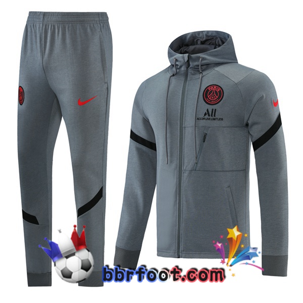 Veste A Capuche Survetement Foot JORDAN Paris PSG Gris 21/22