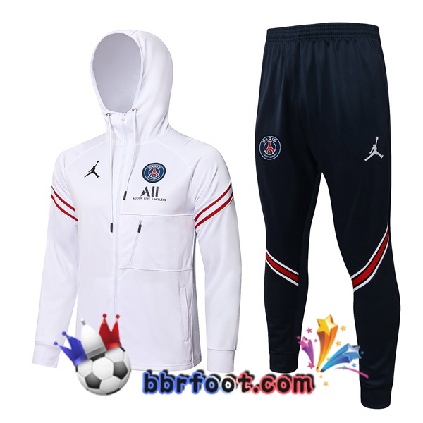 Veste A Capuche Survetement Foot JORDAN Paris PSG Blanc 21/22