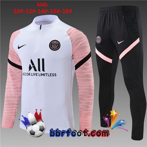 Survetement Foot Paris PSG Enfant Blanc Rose 21/22