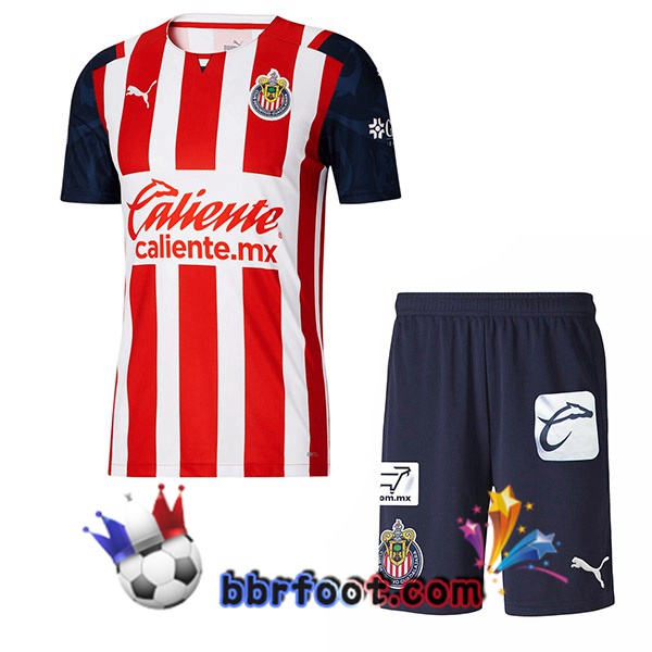 Maillot Foot CD Guadalajara Enfant Domicile Rouge Blanc 21/22