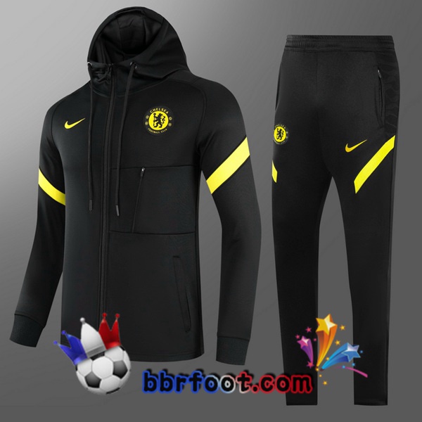 Veste A Capuche Survetement Foot FC Chelsea Enfant Noir 21/22