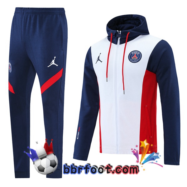 Veste A Capuche Survetement Foot Paris PSG Blanc Rouge Bleu 21/22