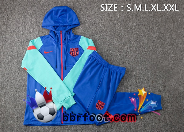 Veste A Capuche Survetement Foot FC Barcelone Bleu Vert 21/22