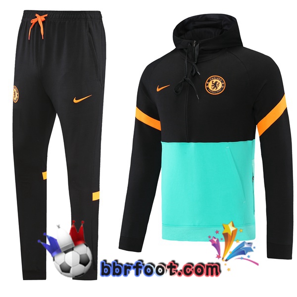 Veste A Capuche Survetement Foot FC Chelsea Noir Vert 21/22