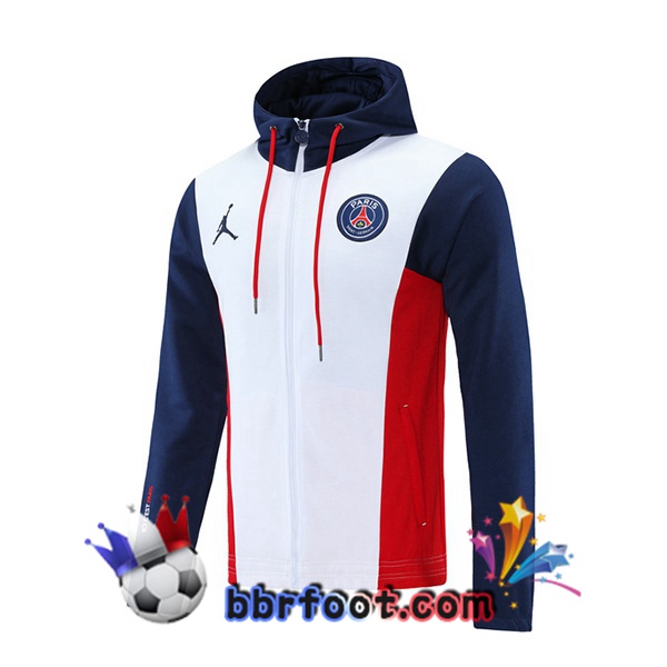 Veste A Capuche Paris PSG Blanc Rouge Bleu 21/22