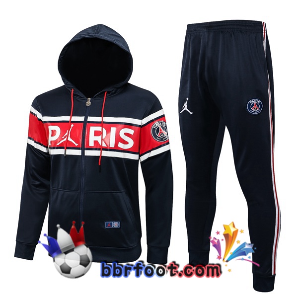 Veste A Capuche Survetement Foot JORDAN Paris PSG Bleu Royal Rouge 21/22