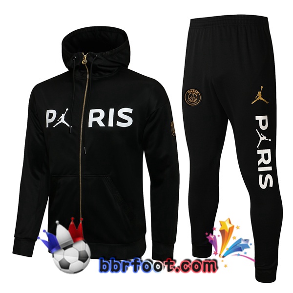Veste A Capuche Survetement Foot JORDAN Paris PSG Noir Blanc 21/22