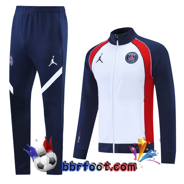 Veste Survetement Foot JORDAN Paris PSG Blanc Bleu Royal 21/22 Veste Survetement Foot JORDAN Paris PSG Blanc Bleu Royal 21/22