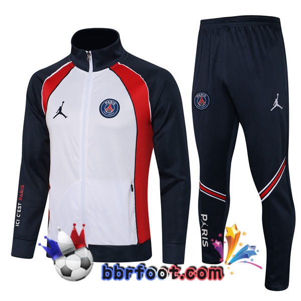 Veste Survetement Foot JORDAN Paris PSG Blanc Bleu Royal 21/22