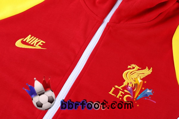 Veste A Capuche Survetement Foot FC Liverpool Rouge Blanc Jaune 21/22
