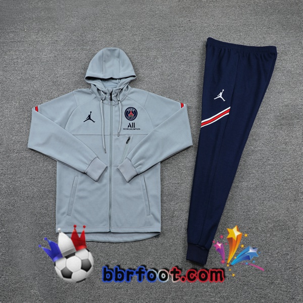 Veste A Capuche Survetement Foot JORDAN Paris PSG Gris 21/22