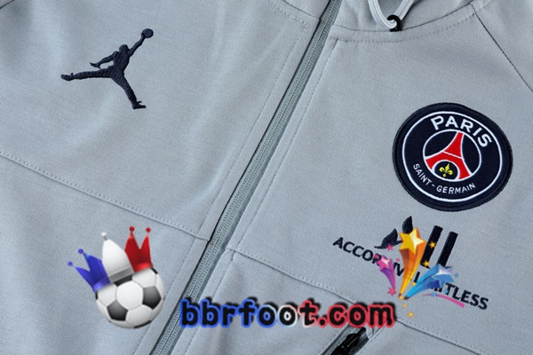 Veste A Capuche Survetement Foot JORDAN Paris PSG Gris 21/22