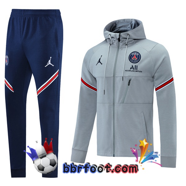 Veste A Capuche Survetement Foot JORDAN Paris PSG Gris 21/22