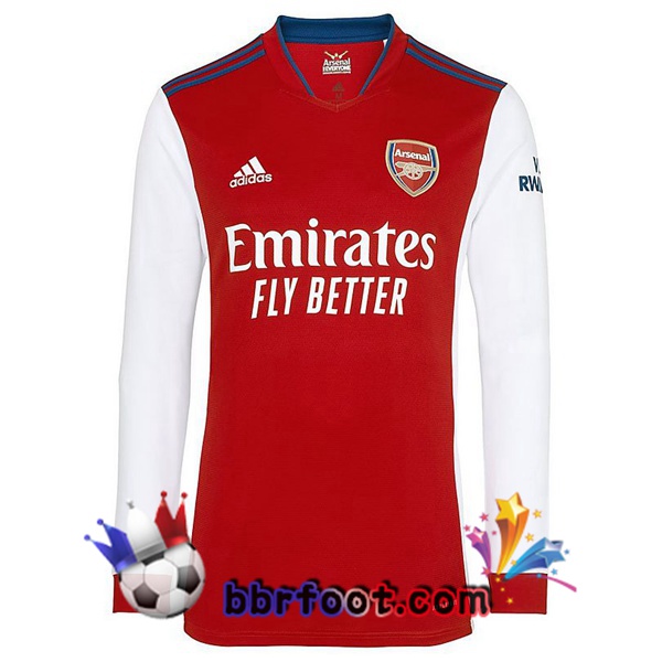 Maillot Foot Arsenal Domicile Manche Longue Rouge Blanc 21/22