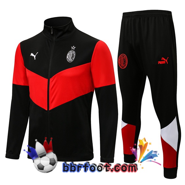 Veste Survetement Foot AC Milan Rouge Noir 21/22
