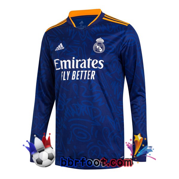 Maillot Foot Real Madrid Exterieur Manche Longue Bleu 21/22