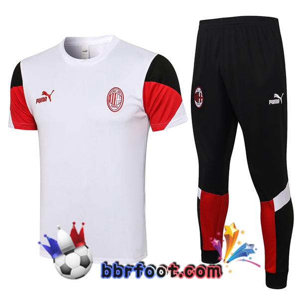 Training T-Shirts AC Milan + Pantalon Blanc Rouge 21/22