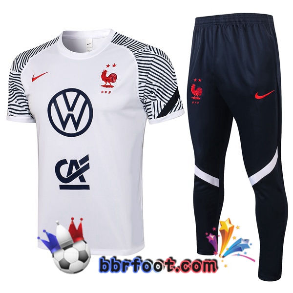 Training T-Shirts France + Pantalon Blanc 21/22