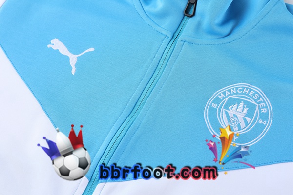 Veste Survetement Foot Manchester City Bleu Blanc 21/22
