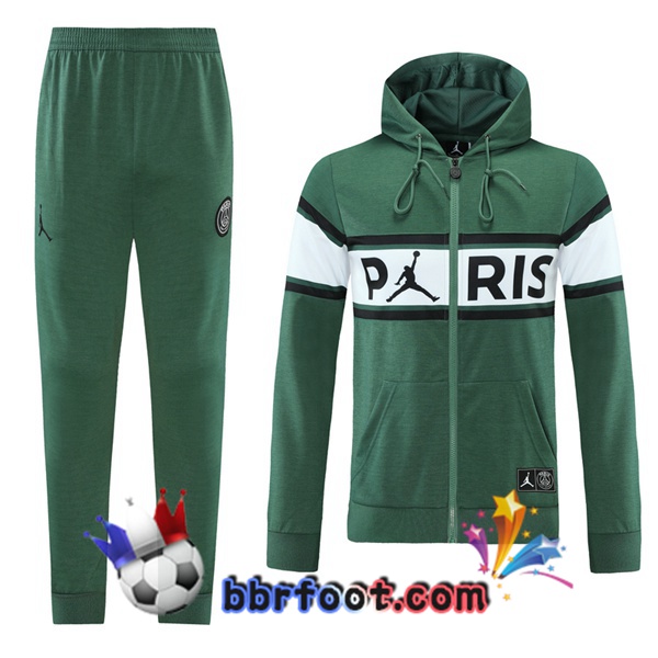 Veste A Capuche Survetement Foot JORDAN Paris PSG Vert 21/22