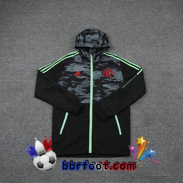 Coupe Vent Survetement Foot Manchester United Noir Vert 21/22
