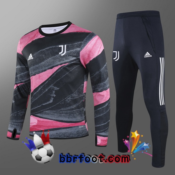 Ensemble Survetement de Foot Juventus Enfant Noir Rose 20/21
