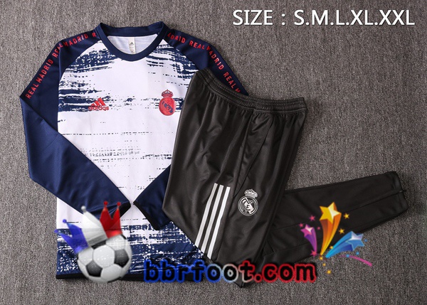 Survetement Foot Real Madrid Blanc Bleu 20/21
