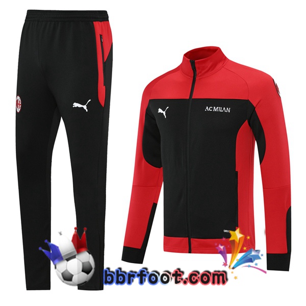 Veste Survetement Foot AC Milan Rouge Noir 21/22